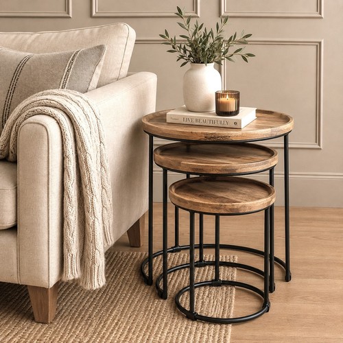 Round solid wood nest - of, 3