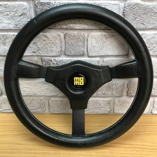 Genuine Momo Cavallino 350mm black leather steering wheel. 1991 Retro Classic 8A