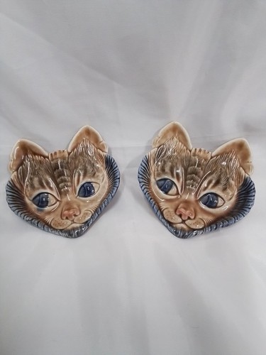Wade porcelain cat face plates - cat,