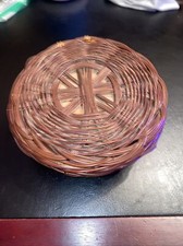 Stunning Vintage Wicker sewing basket With Silk Lining And Original String Hinge
