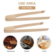 2 Pcs Practical Household Beech Barbecue Tongs Wood Tongs for Food Picking