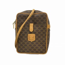 Celine Macadam PVC Shoulder Bag Brown Gold Hardware #RB30246