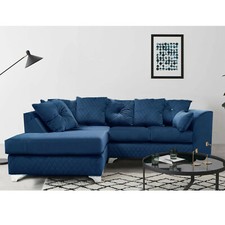 Victoria Blue Corner Sofa Plush Velvet 3 Seater 2 Seater 3 & 2 Seater Set NEW