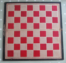 VINTAGE FOLDING LEATHER COVERED CHESS BOARD  400mm X 410mm WITH 43mm SQUARES