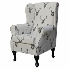 Stag Wingback Fireside Armchair Chair in Designer Charcoal Deer Fabric