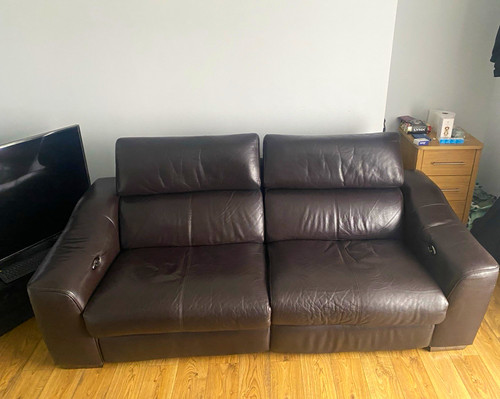 Brown leather seater - brown,