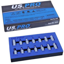 DRAIN KEY SOCKET SET by US PRO TOOLS OIL SUMP, GEARBOX, DIFF DRAIN PLUG WRENCH