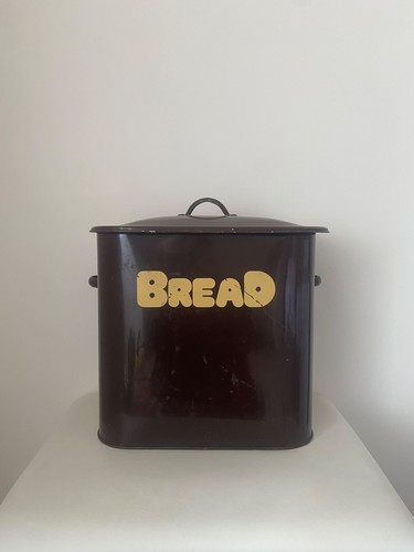 Vintage brown enamel bread bin - brown,