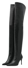 TOPSHOP BLACK LEATHER THIGH HIGH TIA BOOTS HEELS SZ 36 NEW