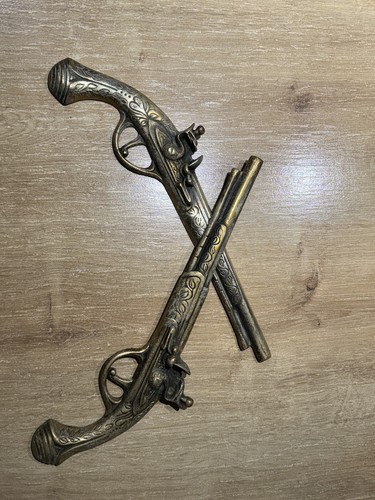 Brass pair duelling pistols - pair, of
