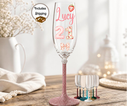 21st wine glass - 21st, birthday