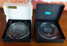 2 Vintage 1980s Engraved Glass Paperweights Boxed Commemorative England
