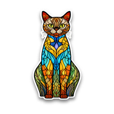 Cute Burmese Cat Kitten Stained Glass Mosaic Opaque Vinyl Sticker Decal 110x60mm