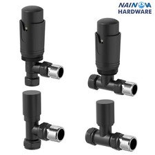 Manual & Thermostatic Radiator Valves TRV Angled & Straight One Pair - BLACK