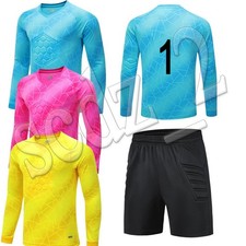 Mens Kids Boys Girls Football Goalie Goalkeeper Shirt Tops Padded Elbow