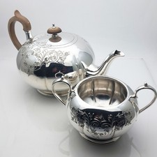 Ornate Silver Plated Tea Pot & Sugar Bowl - Cooper Bros Silver Plated