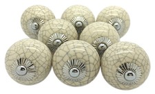 8 x Cream Crackle Ceramic Door Knobs Vintage Shabby Chic 4506-CM