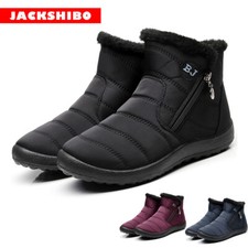 JACKSHIBO Womens Fur Lined Snow Ankle Boots Ladies Winter Warm Flat Shoes Size