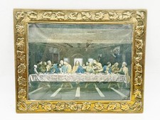 VINTAGE FRAMED PRINT LAST SUPPER BRASS LEAF FRAME RELIGIOUS WALL ART