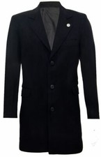 Mens 3/4 Long Black Wool Crombie Overcoat Jacket Peaky Blinders Slim Fit Coat 