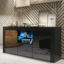Modern 145cm TV Unit Cabinet | Black High Gloss Doors | TV Stand with Free LED