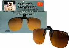 Original Vintage SunTiger Clip On Flip Up Sunglasses Patented Avian Orange Lens