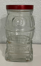 Vintage Pot Belly Wood Stove Shape Glass Bank Original Red Lid, 1801 on Bottom