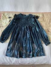 M&S Girls Teal Green Velvet & Silver Glitter Party Dress Disney Frozen Age 7-8yr