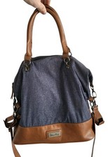 Silver Cross Baby Changing Bag Backpack Tan Leather Denim Blue