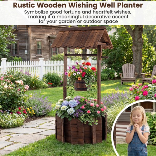 Garden wooden wishing well - wooden,