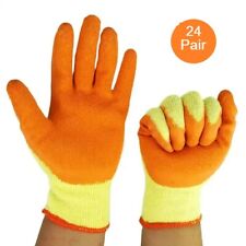 24 PAIRS LATEX COATED ORANGE RUBBER SAFETY WORK GLOVES MENS BUILDERS GARDENING