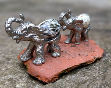 Vintage Pewter Miniature Elephants x 2 Ornament Figurine Miniature Good Luck