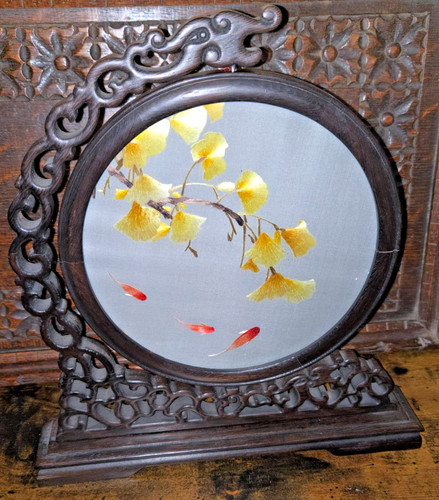 Chinese silk ebony frame - chinese,