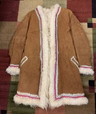 Vintage Boho Hoppie Sheepskin Shearling Womens Coat Jacket Boho