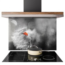 Glass Splashback Kitchen Tile Cooker Panel ANY SIZE Ladybug on Dandelion 0714