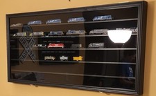 Train Display Case HO N Z Car 1/64 Model Locomotive Black Wall Rack Wood Cabinet