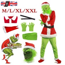 Christmas Santa Adult Mens Costume The Grinch Xmas Cosplay Fancy Dress Outfit UK