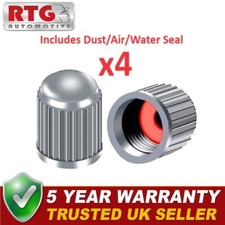 4x Tyre Valve Dust Caps With Internal Air/Dust/Water Seals Silver Grey RTG
