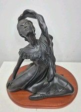  Bronze-Style Resin Sculpture of A Ballet Dancer on Wood Base 10" High Ballerina