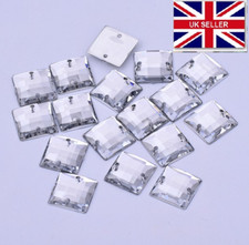 100 x Clear Sew on Sewing Acrylic Square Diamante Crystal Gems Rhinestone 10mm