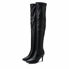 Ladies Thigh High Over The Knee Fetish Boots Front Lace Stiletto Heel Sizes 3-12