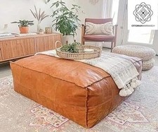 Footstool Genuine Leather Moroccan Pouffe 30'' Amazing Footrest Unstuffed