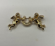 Beautiful Kirks Folly Cherub angels Holding Horseshoe , Rhinestones Brooch 55mm 