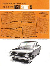 NSU Prinz 4 Press Comments circa 1963 Original UK Brochure single sheet