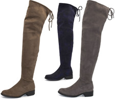 New Women's Over The Knee Boots Low Flat Heel Long Zip Lace Up Boot Shoes Sizes