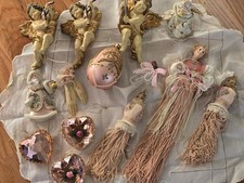 Victorian Shabby Chic 17 Piece Christmas Ornaments Cherubs Hearts Tassels Bells