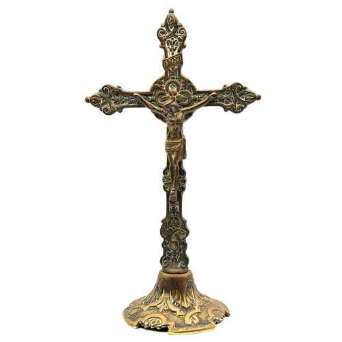 Antique brass altar crucifix - antique,