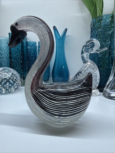 Murano glass swan aubergine - glass,