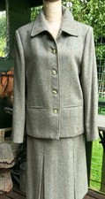 Bespoke Green Wool Tweed Skirt Suit fully lined Sporting Shooting Riding size 14