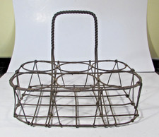 EARLY VINTAGE MILK BOTTLE CARRIER FOR 6 BOTTLES W/ WIRE HANDLE !